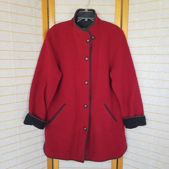 Baronia von Gollas Wool Alpaca Red Coat Mid-Length Button Front Size XL - Picture 1 of 13
